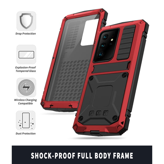 For Samsung Galaxy S21 Ultra 5G R-JUST Shockproof Waterproof Dust-proof Metal + Silicone Protective Case with Holder(Red) by R-JUST
