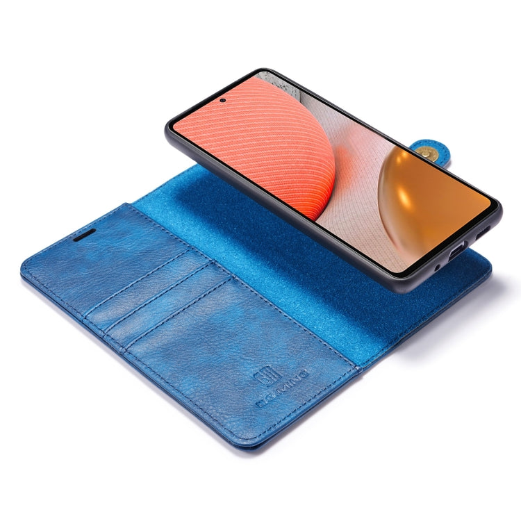 For Samsung Galaxy A72 5G / 4G DG.MING Crazy Horse Texture Flip Detachable Magnetic Leather Case with Holder & Card Slots & Wallet(Blue) by DG.MING