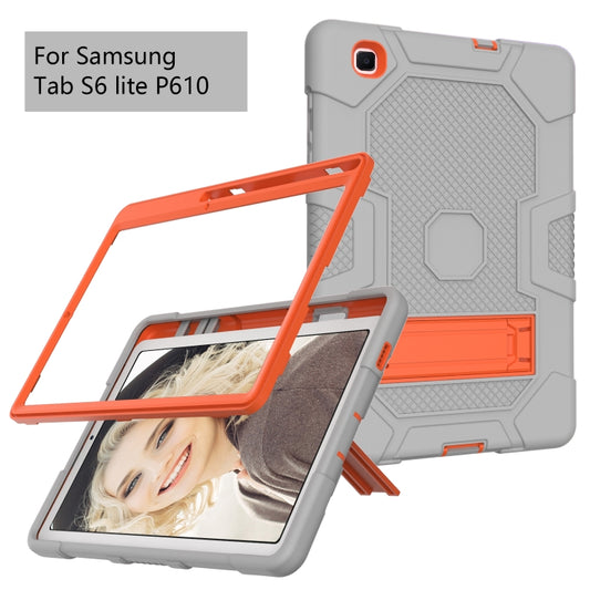 For Samsung Galaxy Tab S6 Lite P610 Contrast Color Robot Shockproof Silicone + PC Protective Case with Holder (Grey Orange) - Tab S6 Lite P610 / P615 by buy2fix | Online Shopping UK | buy2fix