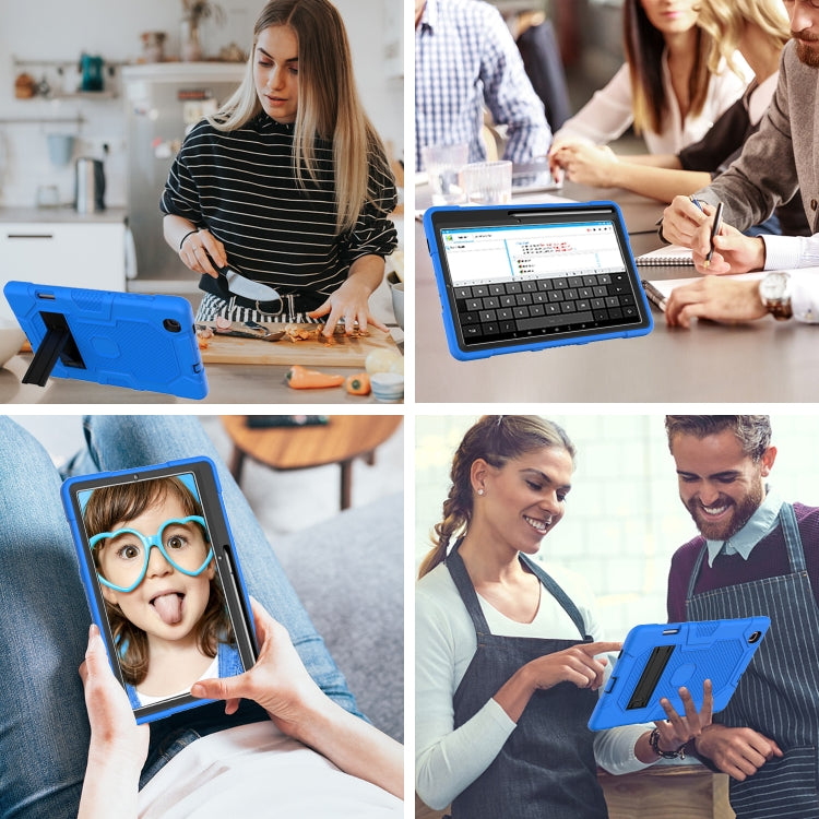 For Samsung Galaxy Tab S6 Lite P610 Contrast Color Robot Shockproof Silicone + PC Protective Case with Holder (Dark Blue Black) - Tab S6 Lite P610 / P615 by buy2fix | Online Shopping UK | buy2fix