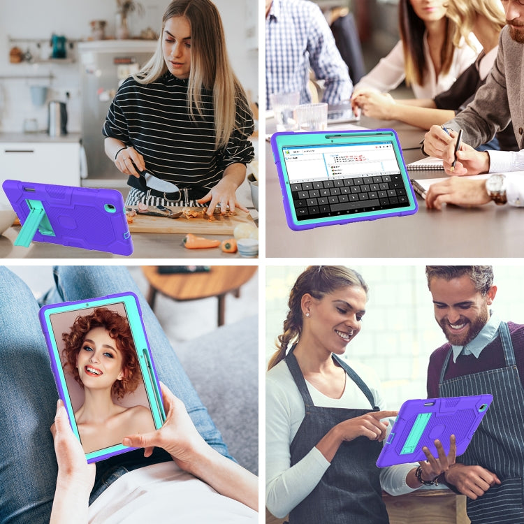 For Samsung Galaxy Tab S6 Lite P610 Contrast Color Robot Shockproof Silicone + PC Protective Case with Holder (Purple Mint Green) - Tab S6 Lite P610 / P615 by buy2fix | Online Shopping UK | buy2fix