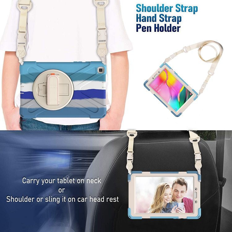 For Samsung Galaxy Tab A 8.0 (2019) T290 / T295 Shockproof Colorful Silicone + PC Protective Case with Holder & Shoulder Strap & Hand Strap (Blue) - Other Galaxy Tab PC by buy2fix | Online Shopping UK | buy2fix