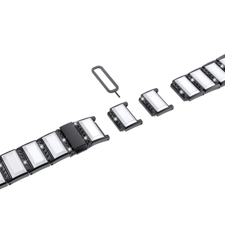 For Samsung Galaxy Watch 42mm Stainless Steel Diamond Encrusted Watch Band(Black+White) by buy2fix