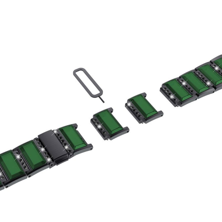 For Samsung Galaxy Watch 3 41mm Stainless Steel Diamond Encrusted Watch Band(Black+Green) by buy2fix