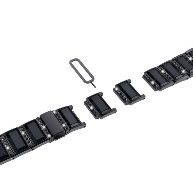 For Samsung Galaxy Watch Active2 44mm / Watch Active2 40mm / Watch Active Stainless Steel Diamond Encrusted Watch Band(Black+Black) by buy2fix