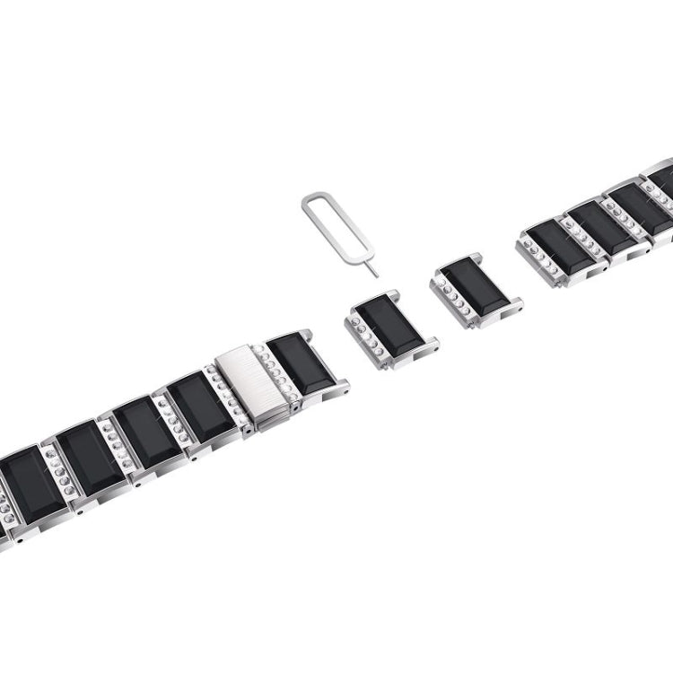 For Samsung Galaxy Watch Active2 44mm / Watch Active2 40mm / Watch Active Stainless Steel Diamond Encrusted Watch Band(Silver+Black) by buy2fix