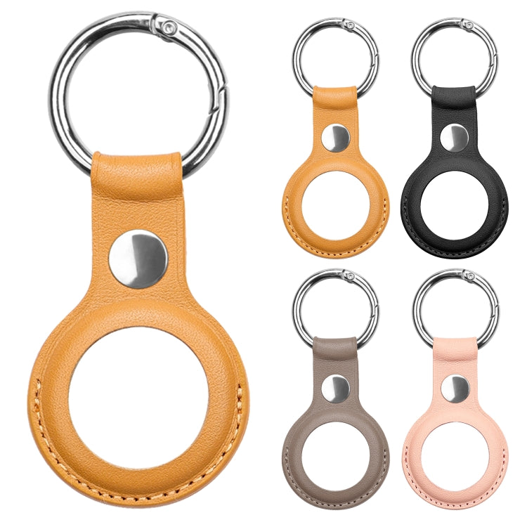Anti-scratch Top-layer Cowhide Leather Case Cover with Switchable Keychain Ring for AirTag(Rose Pink) - Key Chain Series by buy2fix | Online Shopping UK | buy2fix