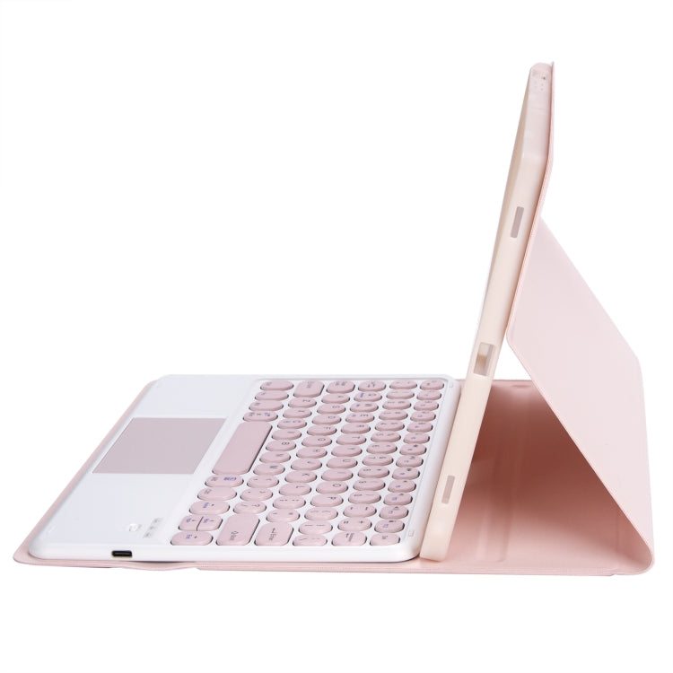 YT11B-A Detachable Candy Color Skin Feel Texture Round Keycap Bluetooth Keyboard Leather Case with Touch Control For iPad Air 4 2020 / Air 5 2022 / Pro 11 inch 2022 / 2021 / 2020 / 2018(Pink) by buy2fix