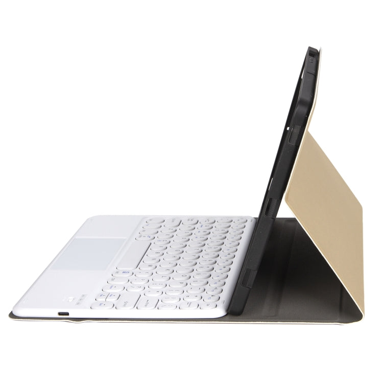 YA07B-A Detachable Lambskin Texture Round Keycap Bluetooth Keyboard Leather Tablet Case with Touch Control & Pen Slot & Stand For iPad 9.7 inch (2018) & (2017) / Pro 9.7 inch / Air 2 / Air(Gold) by buy2fix