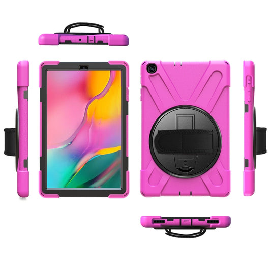 For Samsung Galaxy Tab A 10.1 (2019) T515 / T510 Shockproof Colorful Silicone + PC Protective Case with Holder & Shoulder Strap & Hand Strap(Rose Red) - Tab A 10.1 (2019) T510 / T515 by buy2fix | Online Shopping UK | buy2fix