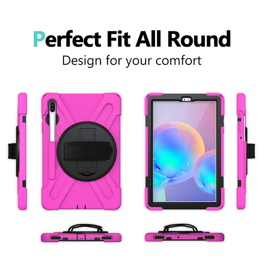 For Samsung Galaxy Tab S6 10.5 inch T860 / T865 Shockproof Colorful Silicone + PC Protective Case with Holder & Shoulder Strap & Hand Strap & Pen Slot(Rose Red) - Tab S6 10.5 T860 / T865 by buy2fix | Online Shopping UK | buy2fix