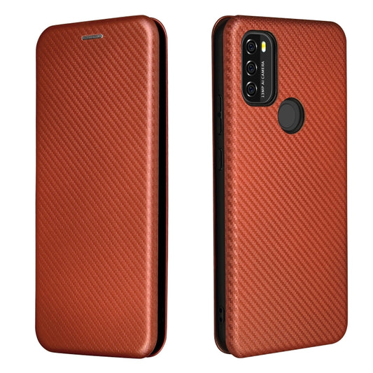 For Blackview A70 (2021) Carbon Fiber Texture Horizontal Flip TPU + PC + PU Leather Case with Card Slot(Brown) by buy2fix