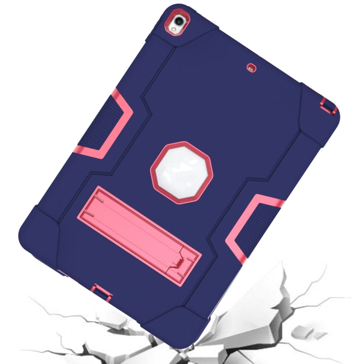 Contrast Color Robot Shockproof Silicone + PC Protective Case with Holder For iPad Pro 10.5 inch (2017) / Air 10.5 (2019)(Navy Blue + Rose Red) - iPad Pro 10.5 inch Cases by buy2fix | Online Shopping UK | buy2fix