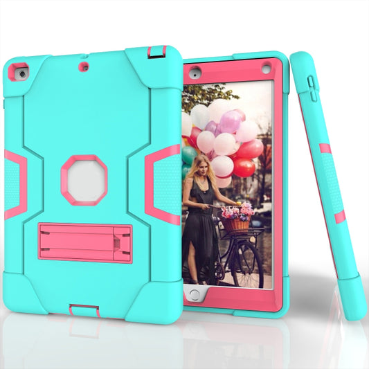 Contrast Color Robot Shockproof Silicone + PC Protective Case with Holder For iPad 9.7 (2017) / (2018)(Mint Green + Rose Red) - iPad 9.7 (2018) & (2017) Cases by buy2fix | Online Shopping UK | buy2fix
