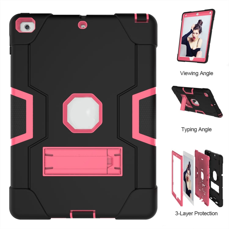 Contrast Color Robot Shockproof Silicone + PC Protective Case with Holder For iPad 9.7 (2017) / (2018)(Black + Rose Red) - iPad 9.7 (2018) & (2017) Cases by buy2fix | Online Shopping UK | buy2fix