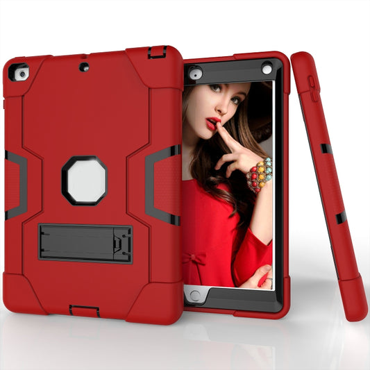 Contrast Color Robot Shockproof Silicone + PC Protective Case with Holder For iPad 9.7 (2017) / (2018)(Red + Black) - iPad 9.7 (2018) & (2017) Cases by buy2fix | Online Shopping UK | buy2fix