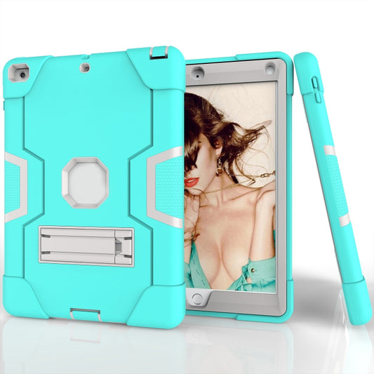 Contrast Color Robot Shockproof Silicone + PC Protective Case with Holder For iPad 9.7 (2017) / (2018)(Grey + Mint Green) - iPad 9.7 (2018) & (2017) Cases by buy2fix | Online Shopping UK | buy2fix