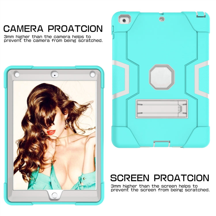 Contrast Color Robot Shockproof Silicone + PC Protective Case with Holder For iPad 9.7 (2017) / (2018)(Grey + Mint Green) - iPad 9.7 (2018) & (2017) Cases by buy2fix | Online Shopping UK | buy2fix