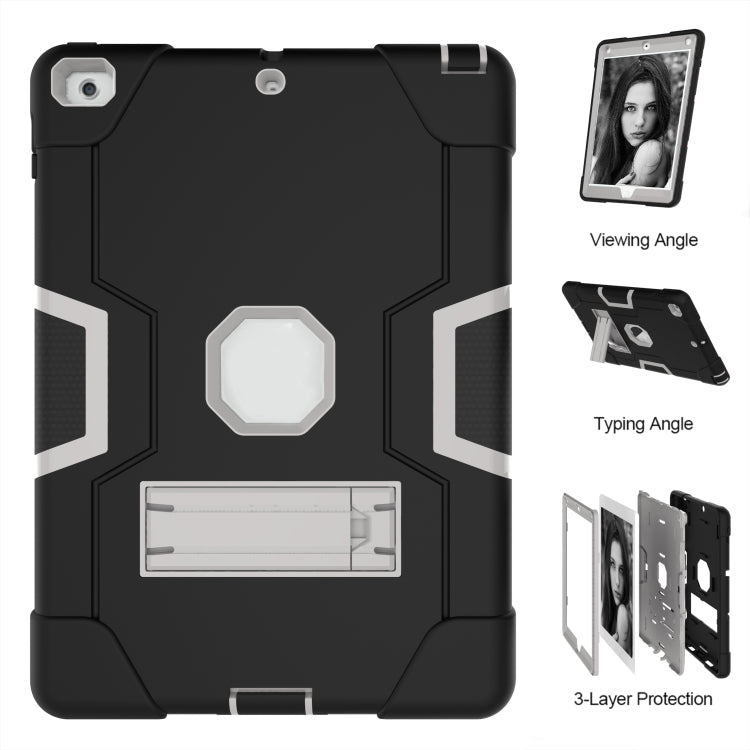 Contrast Color Robot Shockproof Silicone + PC Protective Case with Holder For iPad 9.7 (2017) / (2018)(Black+ Grey) - iPad 9.7 (2018) & (2017) Cases by buy2fix | Online Shopping UK | buy2fix