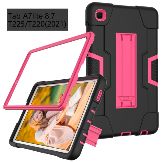 For Samsung Galaxy Tab A7 10.4 (2020) Contrast Color Robot Shockproof Silicone + PC Protective Case with Holder(Black + Rose Red) - Other Galaxy Tab PC by buy2fix | Online Shopping UK | buy2fix