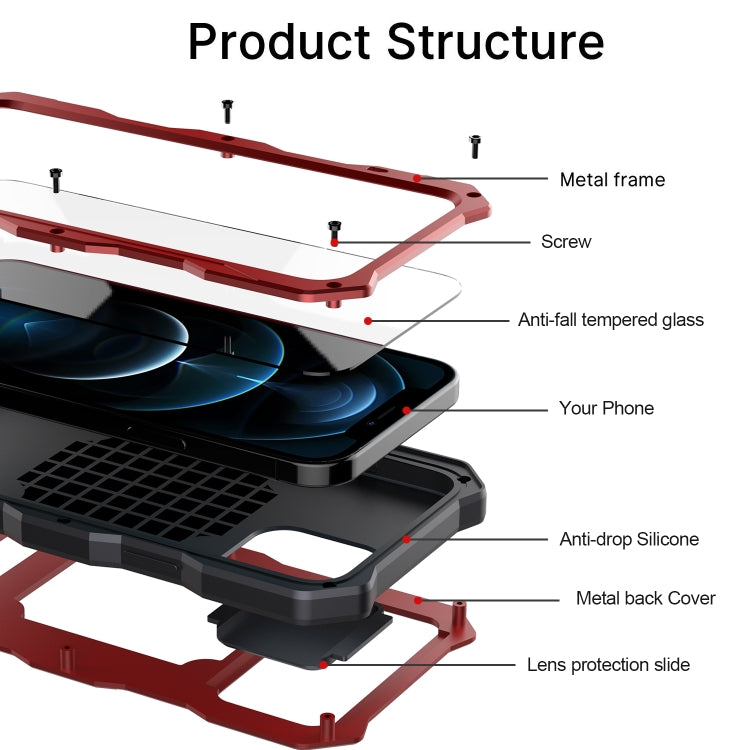 For iPhone 12 / 12 Pro Aluminum Alloy + Silicone Anti-dust Full Body Protection with Holder(Red) - iPhone 12 / 12 Pro Cases by buy2fix | Online Shopping UK | buy2fix