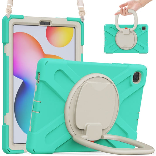For Samsung Galaxy Tab S6 Lite P610 Silicone + PC Protective Case with Holder & Shoulder Strap(Mint Green) - Tab S6 Lite P610 / P615 by buy2fix | Online Shopping UK | buy2fix
