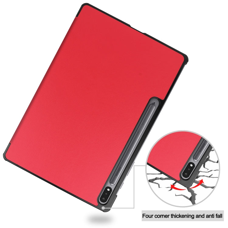 For Samsung Galaxy Tab S7 Lite T730 / T735 / Tab S7 FE T736 Custer Texture Horizontal Flip Leather Case with Three-folding Holder & Sleep / Wake-up Function(Red) by buy2fix