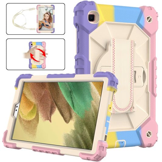 For Samsung Galaxy Tab A7 Lite T220 / T225 Contrast Color Robot Shockproof Silicon + PC Protective Case with Holder & Shoulder Strap(Colorful Purple Beige) by buy2fix