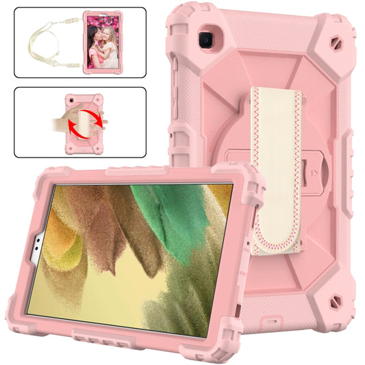 For Samsung Galaxy Tab A7 Lite T220 / T225 Contrast Color Robot Shockproof Silicon + PC Protective Case with Holder & Shoulder Strap(Rose Gold) by buy2fix