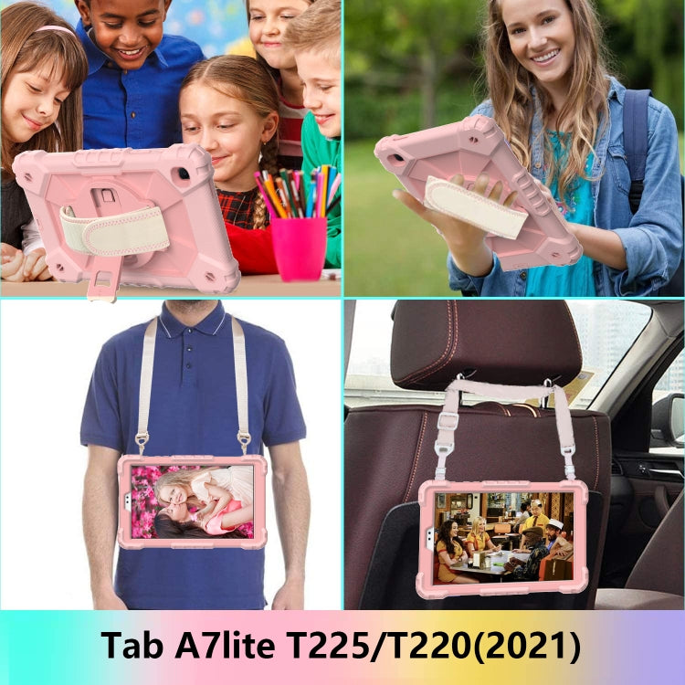 For Samsung Galaxy Tab A7 Lite T220 / T225 Contrast Color Robot Shockproof Silicon + PC Protective Case with Holder & Shoulder Strap(Rose Gold) - Tab A7 Lite T220 / T225 by buy2fix | Online Shopping UK | buy2fix