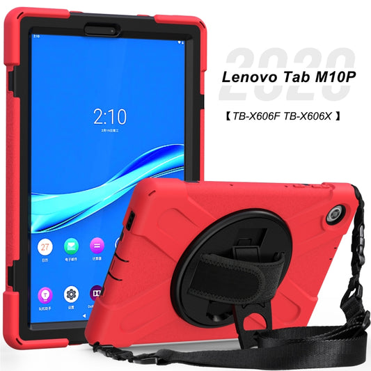 For Lenovo Tab M10 Plus TB-X606F Shockproof Colorful Silicone + PC Protective Case with Holder & Hand Strap & Shoulder Strap(Red) - Lenovo by buy2fix | Online Shopping UK | buy2fix