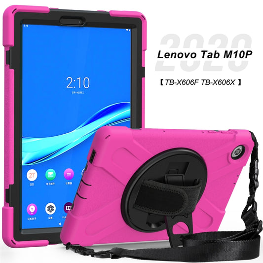 For Lenovo Tab M10 Plus TB-X606F Shockproof Colorful Silicone + PC Protective Case with Holder & Hand Strap & Shoulder Strap(Rose Red) - Lenovo by buy2fix | Online Shopping UK | buy2fix