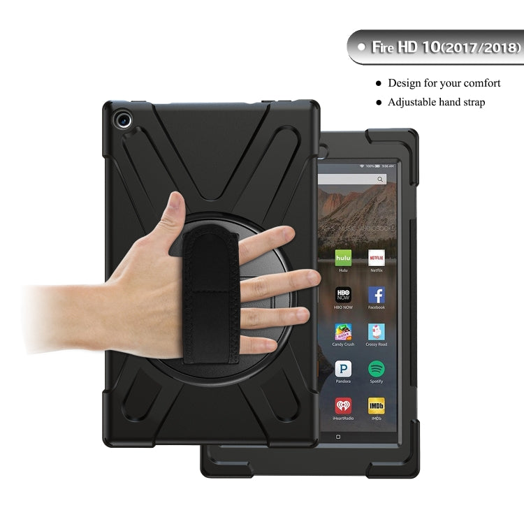 For Amazon Kindle Fire HD10 2019 / 2018 / 2017 Shockproof Colorful Silicone + PC Protective Case with Holder & Hand Strap & Shoulder Strap(Black) - Amazon by buy2fix | Online Shopping UK | buy2fix