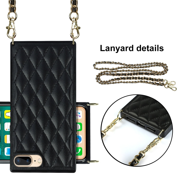 Elegant Rhombic Pattern Microfiber Leather +TPU Shockproof Case with Crossbody Strap Chain For iPhone 8 Plus / 7 Plus(Black) - More iPhone Cases by buy2fix | Online Shopping UK | buy2fix