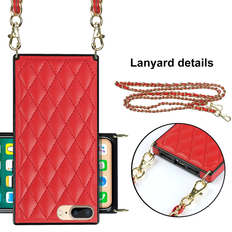 Elegant Rhombic Pattern Microfiber Leather +TPU Shockproof Case with Crossbody Strap Chain For iPhone 8 Plus / 7 Plus(Red) - More iPhone Cases by buy2fix | Online Shopping UK | buy2fix