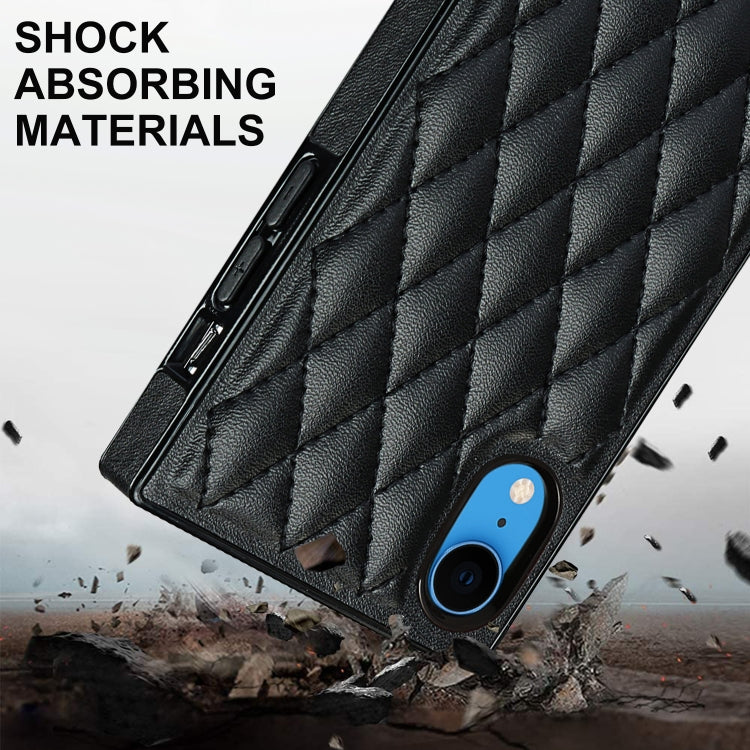For iPhone XR Elegant Rhombic Pattern Microfiber Leather +TPU Shockproof Case with Crossbody Strap Chain(Black) - More iPhone Cases by buy2fix | Online Shopping UK | buy2fix