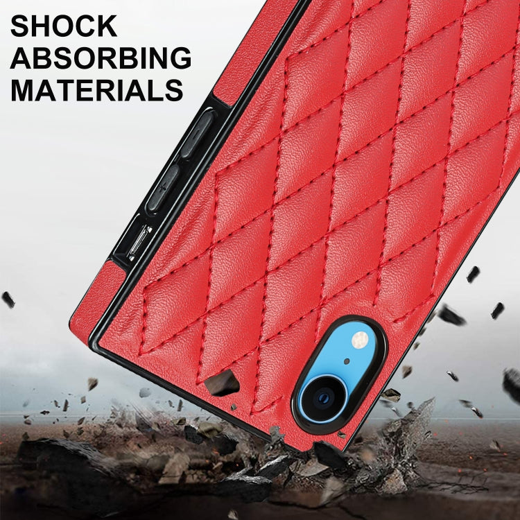 For iPhone XR Elegant Rhombic Pattern Microfiber Leather +TPU Shockproof Case with Crossbody Strap Chain(Red) - More iPhone Cases by buy2fix | Online Shopping UK | buy2fix