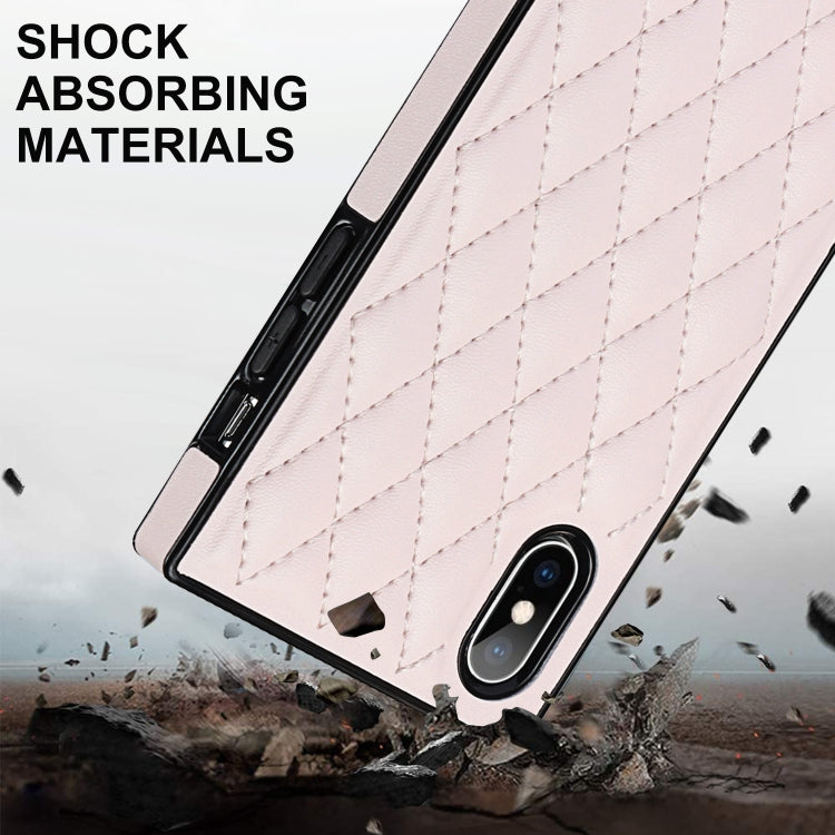 For iPhone XS Max Elegant Rhombic Pattern Microfiber Leather +TPU Shockproof Case with Crossbody Strap Chain(Pink) - More iPhone Cases by buy2fix | Online Shopping UK | buy2fix
