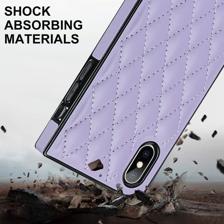 For iPhone XS Max Elegant Rhombic Pattern Microfiber Leather +TPU Shockproof Case with Crossbody Strap Chain(Purple) - More iPhone Cases by buy2fix | Online Shopping UK | buy2fix