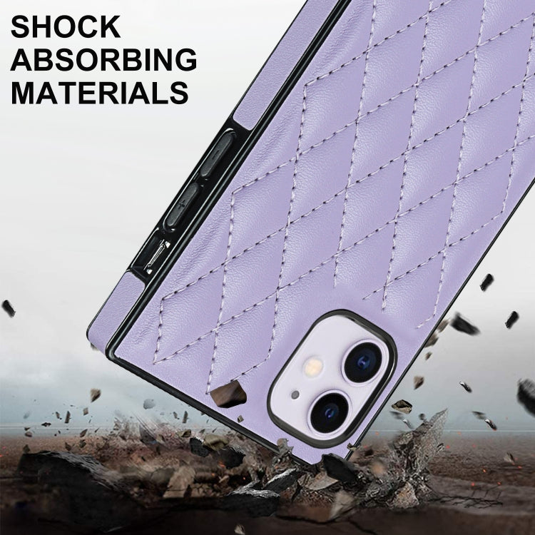 For iPhone 11 Elegant Rhombic Pattern Microfiber Leather +TPU Shockproof Case with Crossbody Strap Chain (Purple) - iPhone 11 Cases by buy2fix | Online Shopping UK | buy2fix