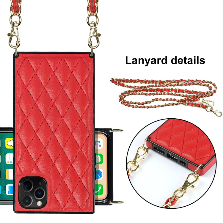 For iPhone 11 Pro Elegant Rhombic Pattern Microfiber Leather +TPU Shockproof Case with Crossbody Strap Chain (Red) - iPhone 11 Pro Cases by buy2fix | Online Shopping UK | buy2fix