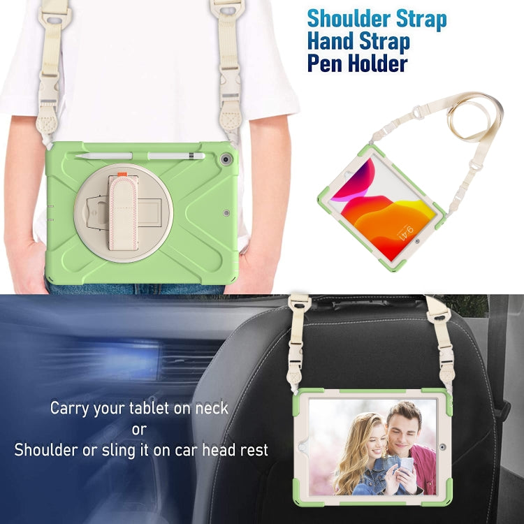 For iPad 10.2 2021 / 2020 / 2019 Pure Color Silicone + PC Protective Case with Holder & Shoulder Strap(Matcha Green) - iPad 10.2 Cases by buy2fix | Online Shopping UK | buy2fix