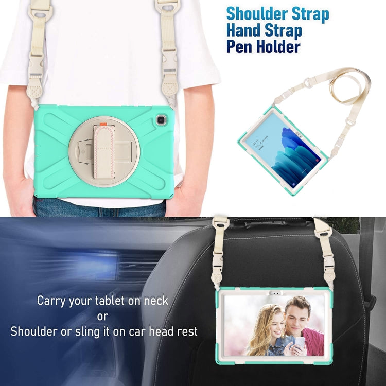 For Samsung Galaxy Tab A7 (2020) T500 Pure Color Silicone + PC Protective Case with Holder & Shoulder Strap(Mint Green) - Other Galaxy Tab PC by buy2fix | Online Shopping UK | buy2fix