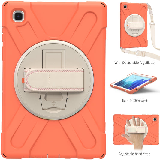 For Samsung Galaxy Tab A7 (2020) T500 Pure Color Silicone + PC Protective Case with Holder & Shoulder Strap(Coral Orange) - Other Galaxy Tab PC by buy2fix | Online Shopping UK | buy2fix