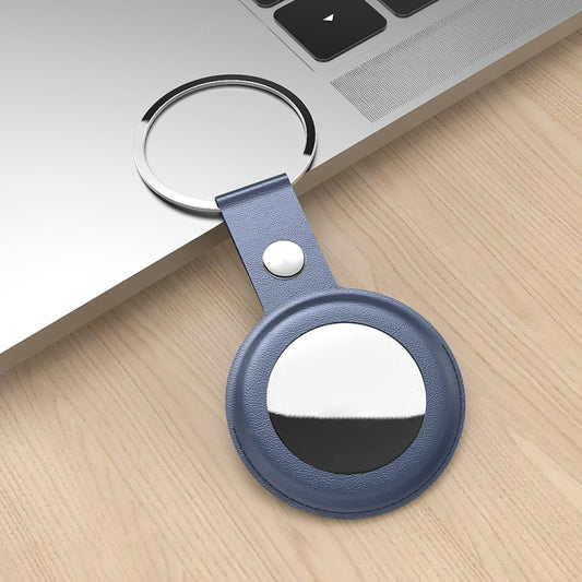 PU Leather Case Shockproof Anti-scratch Protective Cover with Keychain Ring Loop For AirTag(Navy Blue) by MOMAX