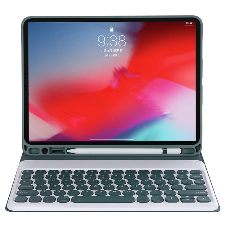 Y-C11B 2021 Detachable Candy Color Skin Texture Round Keycap Bluetooth Keyboard Leather Tablet Case with Pen Slot & Stand For iPad Pro 11 2021 / Air4 / Air5 / Pro 11(Dark Green) by buy2fix