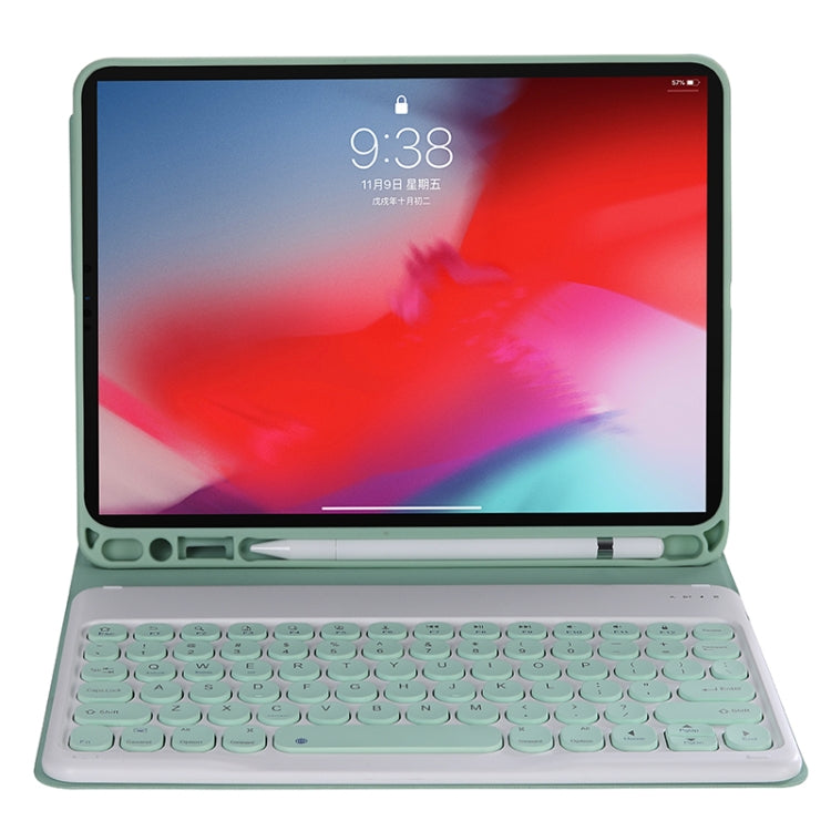 Y-C11B 2021 Detachable Candy Color Skin Texture Round Keycap Bluetooth Keyboard Leather Tablet Case with Pen Slot & Stand For iPad Pro 11 2021 / Air4 / Air5 / Pro 11(Light Green) by buy2fix