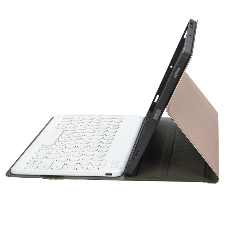 YA11B 2021 Detachable Lambskin Texture Round Keycap Bluetooth Keyboard Leather Tablet Case with Pen Slot & Stand For iPad Pro 11 2021 / Air4 / Air5 / Pro 11(Rose Gold) by buy2fix