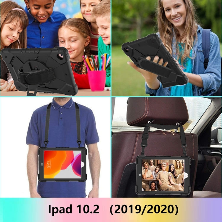 For iPad 10.2 2021 / 2020 / 2019 Contrast Color Robot Shockproof Silicon + PC Protective Case with Holder & Shoulder Strap(Black) - iPad 10.2 Cases by buy2fix | Online Shopping UK | buy2fix