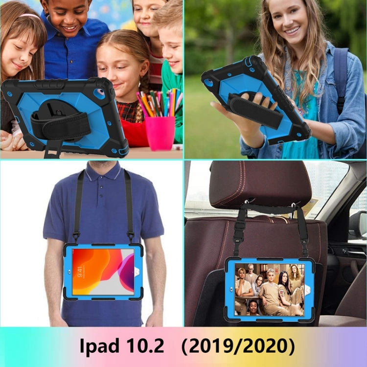 For iPad 10.2 2021 / 2020 / 2019 Contrast Color Robot Shockproof Silicon + PC Protective Case with Holder & Shoulder Strap(Black Blue) - iPad 10.2 Cases by buy2fix | Online Shopping UK | buy2fix